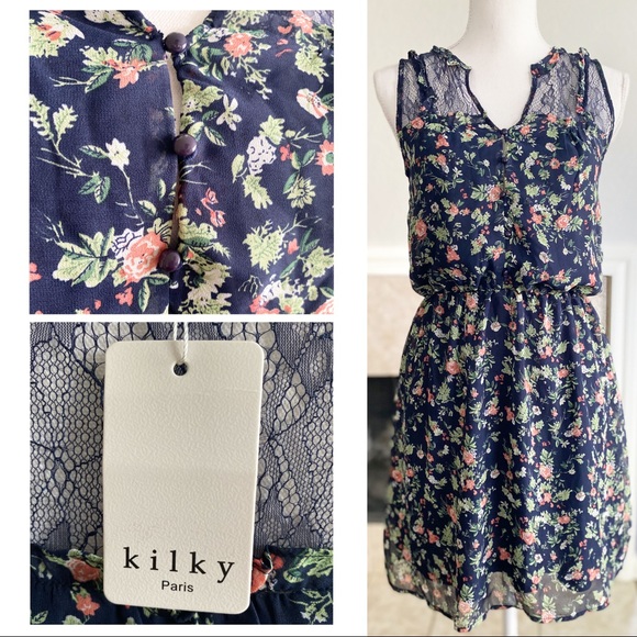 NWT Paris Dress: Floral and Lace Buttons Sweet
